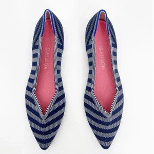 Rothy’s The Point Riviera Stripe Blue Navy Silver 9.5